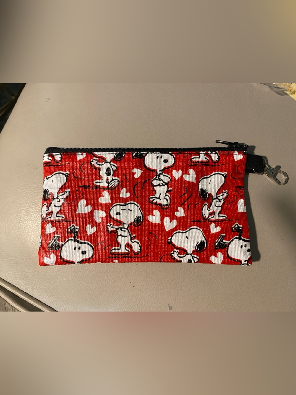 Red Snoopy Pattern zippered pouch 7” x4”